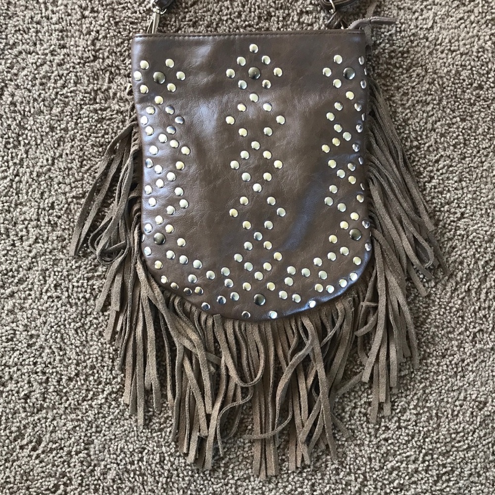 Leather fringe crossbody purse, EUC - Picture 3 of 6